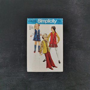 60s Simplicity Sewing Pattern 8428 Girls Vest Blouse Skirt Bell Bottoms Size 7